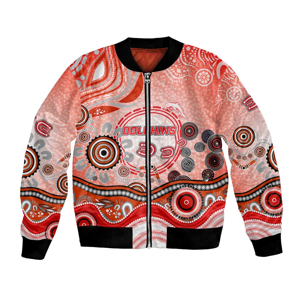 Dolphins Rugby Bomber Jacket Australian Aboriginal Dot Painting Style
