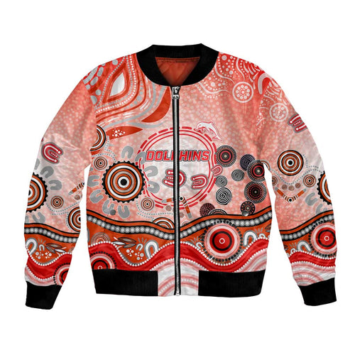 Dolphins Rugby Bomber Jacket Australian Aboriginal Dot Painting Style