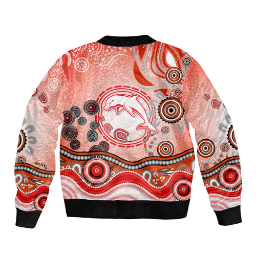 Dolphins Rugby Bomber Jacket Australian Aboriginal Dot Painting Style