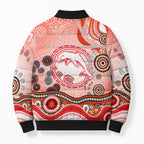 Dolphins Rugby Bomber Puffer Jacket Australian Aboriginal Dot Painting Style