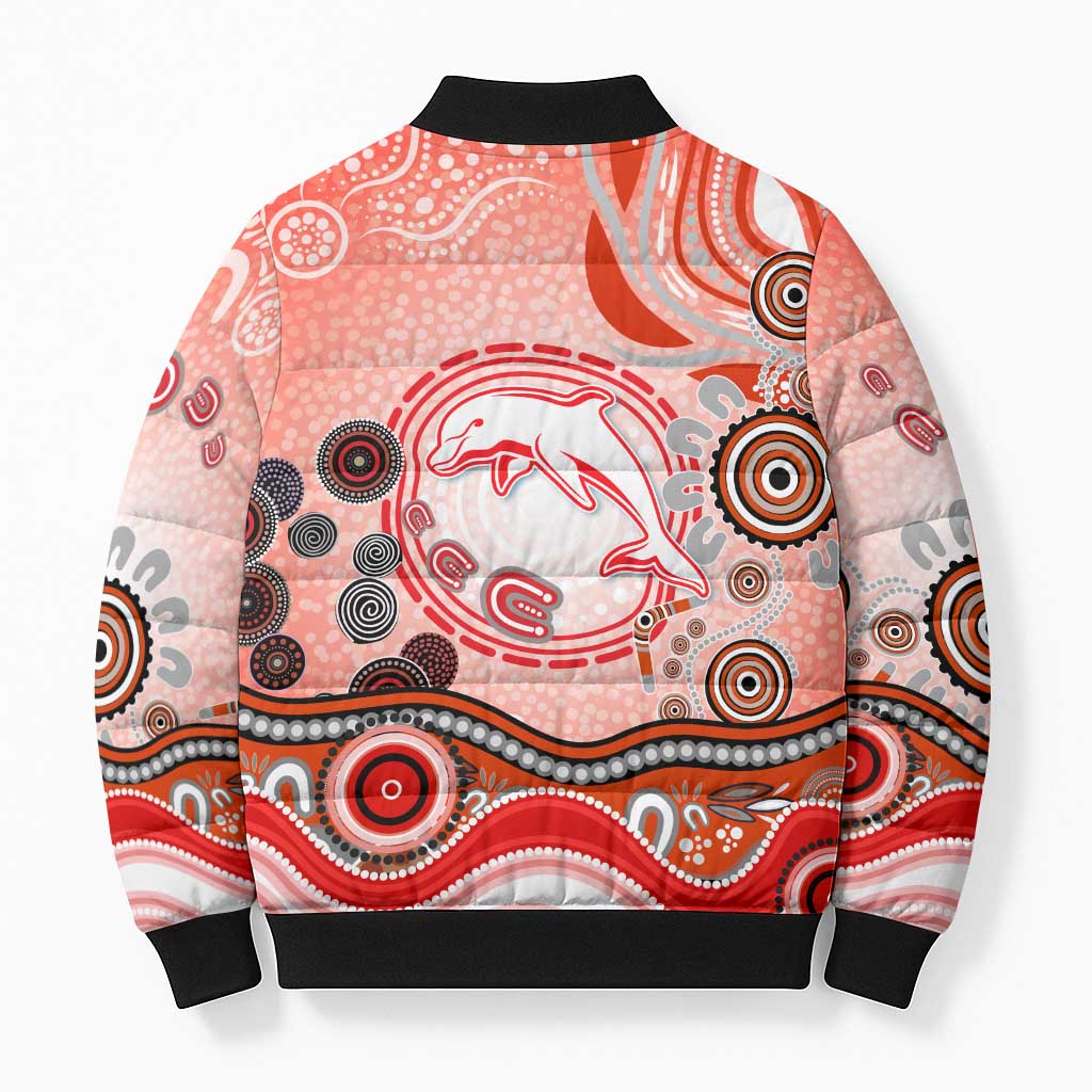 Dolphins Rugby Bomber Puffer Jacket Australian Aboriginal Dot Painting Style