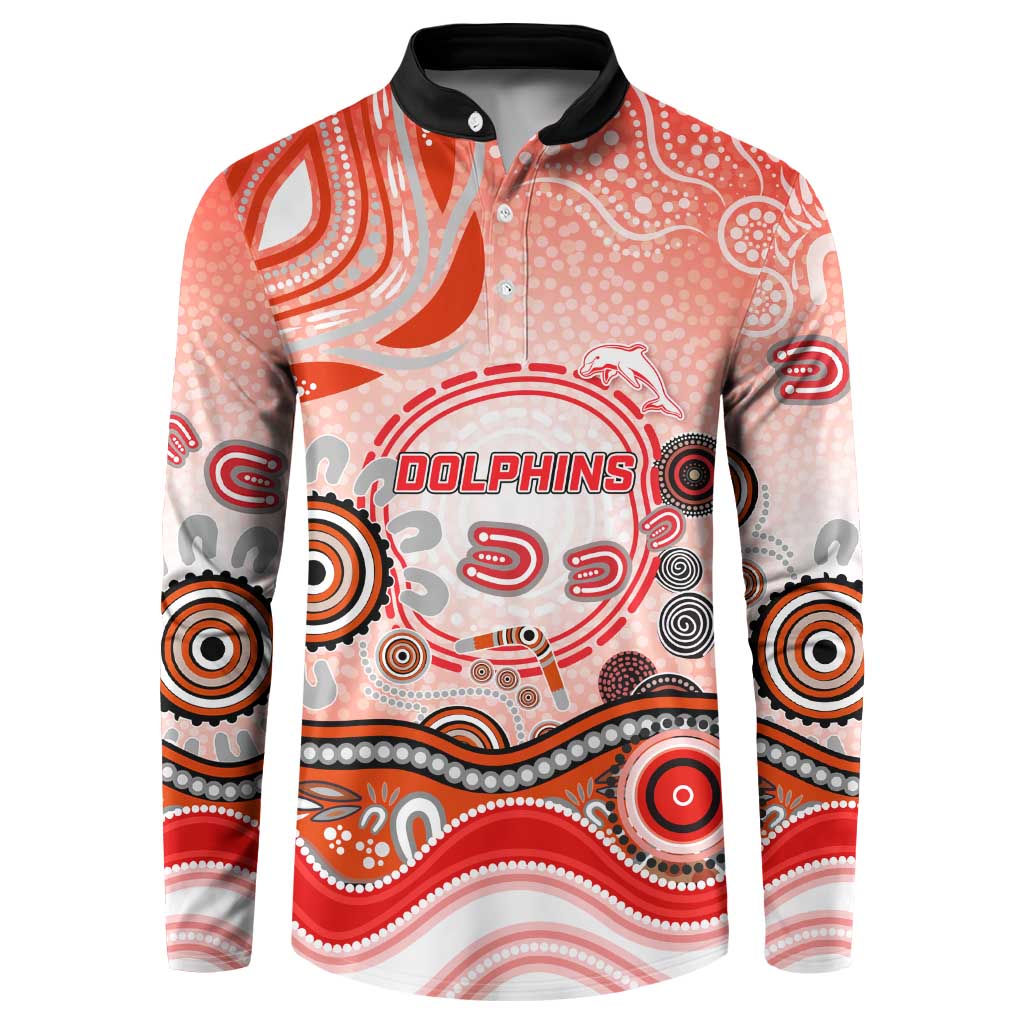 Dolphins Rugby Button Sweatshirt Australian Aboriginal Dot Painting Style