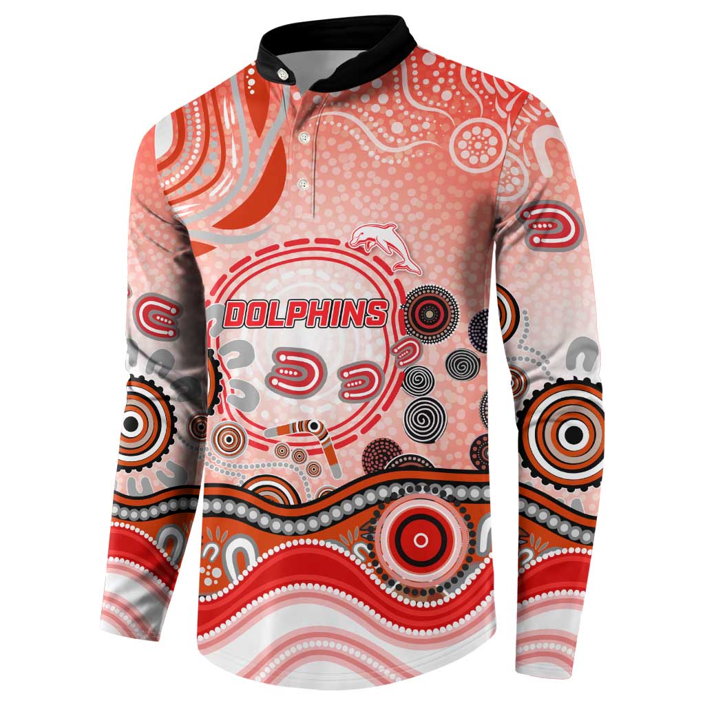Dolphins Rugby Button Sweatshirt Australian Aboriginal Dot Painting Style
