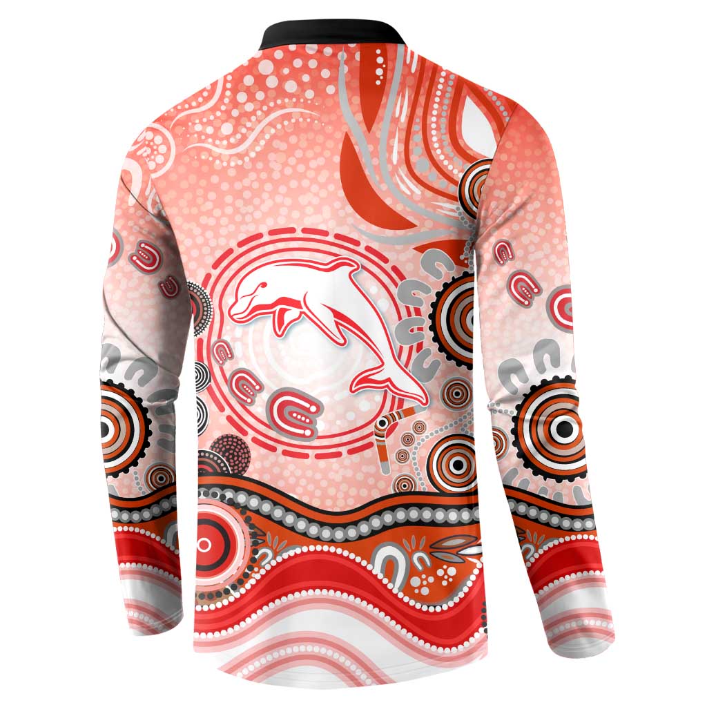 Dolphins Rugby Button Sweatshirt Australian Aboriginal Dot Painting Style