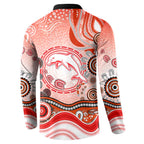 Dolphins Rugby Button Sweatshirt Australian Aboriginal Dot Painting Style