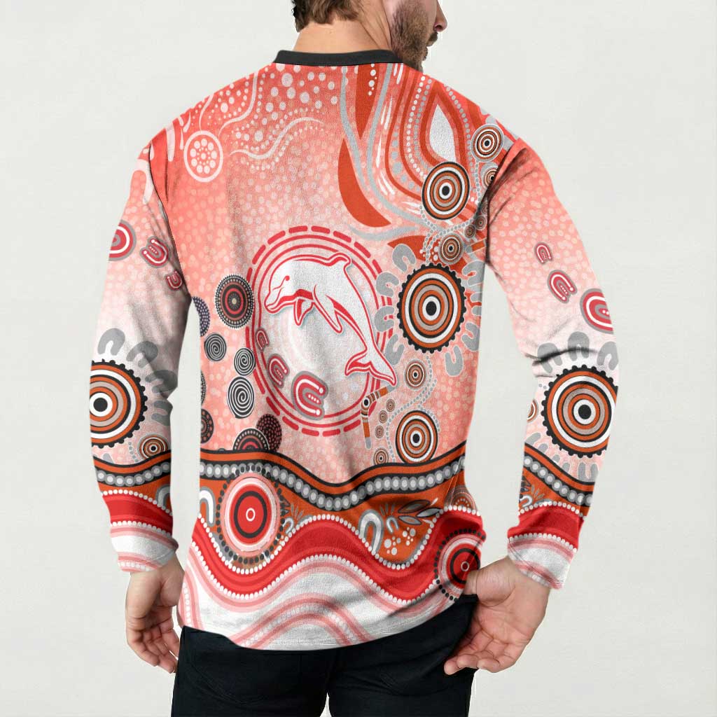 Dolphins Rugby Button Sweatshirt Australian Aboriginal Dot Painting Style