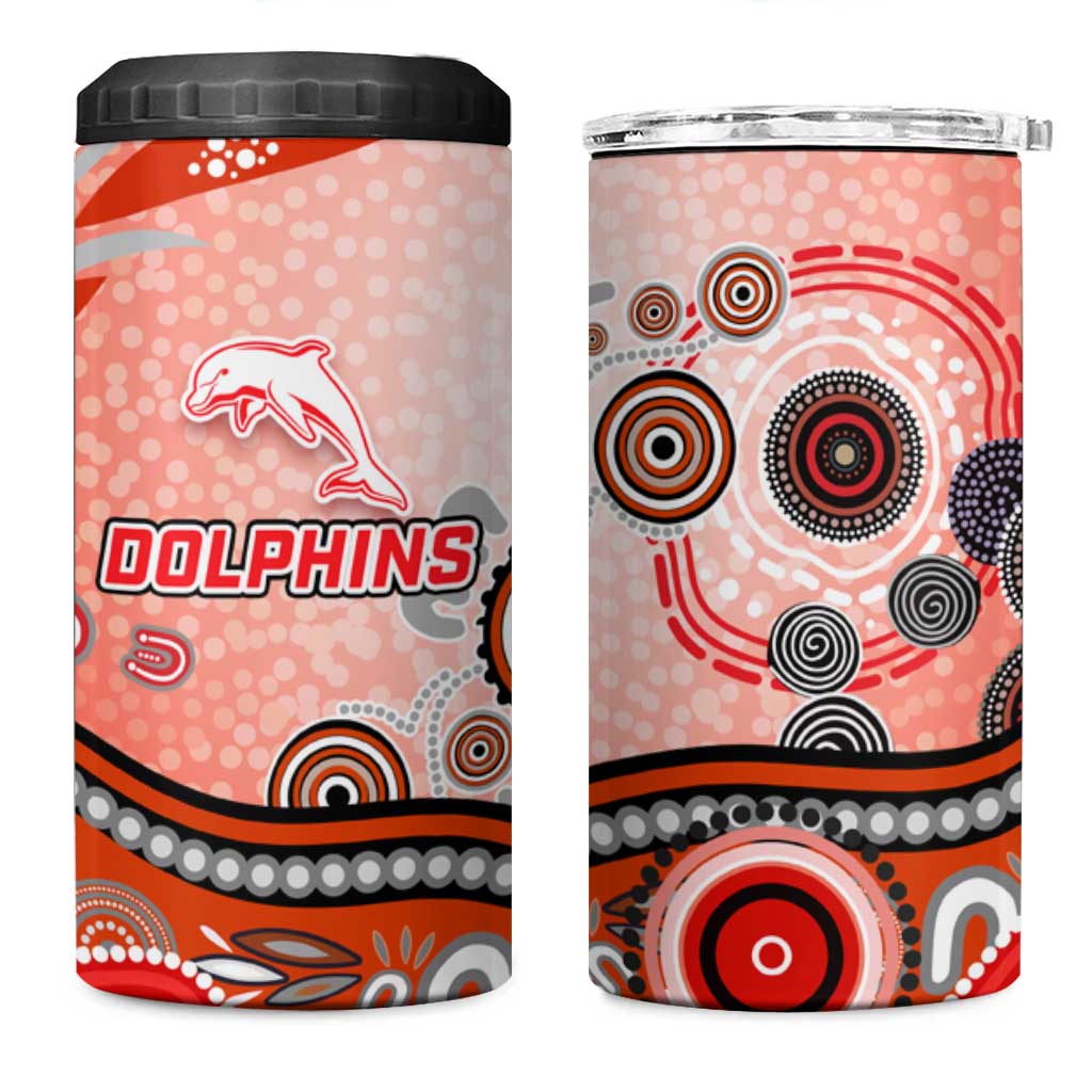 Dolphins Rugby 4 in 1 Can Cooler Tumbler Australian Aboriginal Dot Painting Style