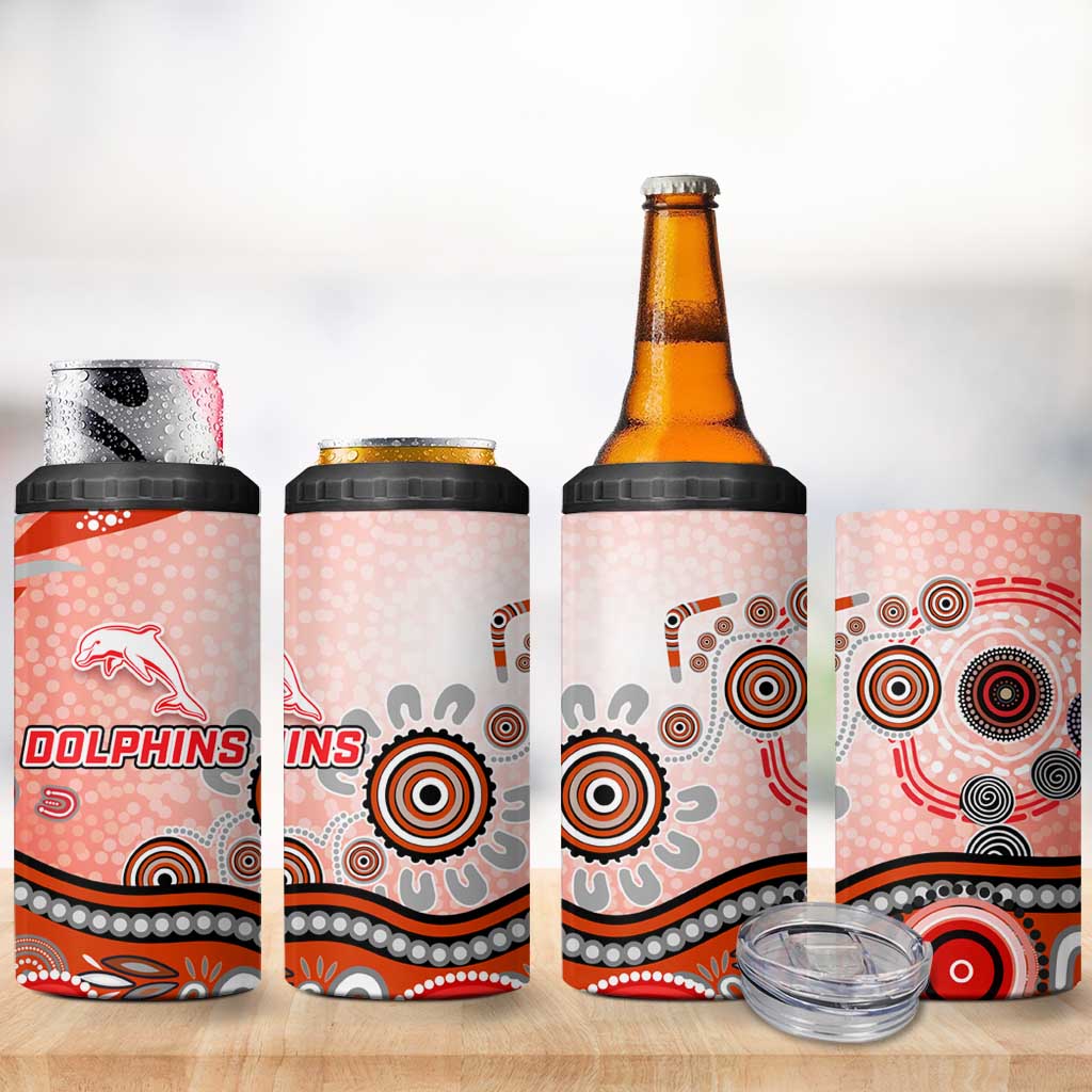 Dolphins Rugby 4 in 1 Can Cooler Tumbler Australian Aboriginal Dot Painting Style