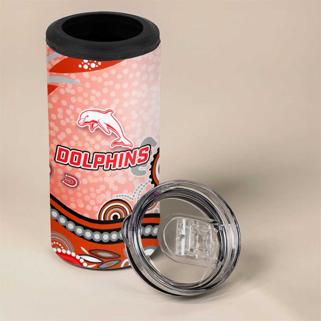 Dolphins Rugby 4 in 1 Can Cooler Tumbler Australian Aboriginal Dot Painting Style