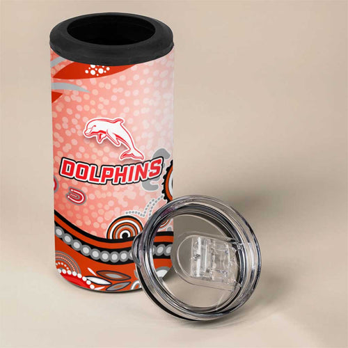 Dolphins Rugby 4 in 1 Can Cooler Tumbler Australian Aboriginal Dot Painting Style