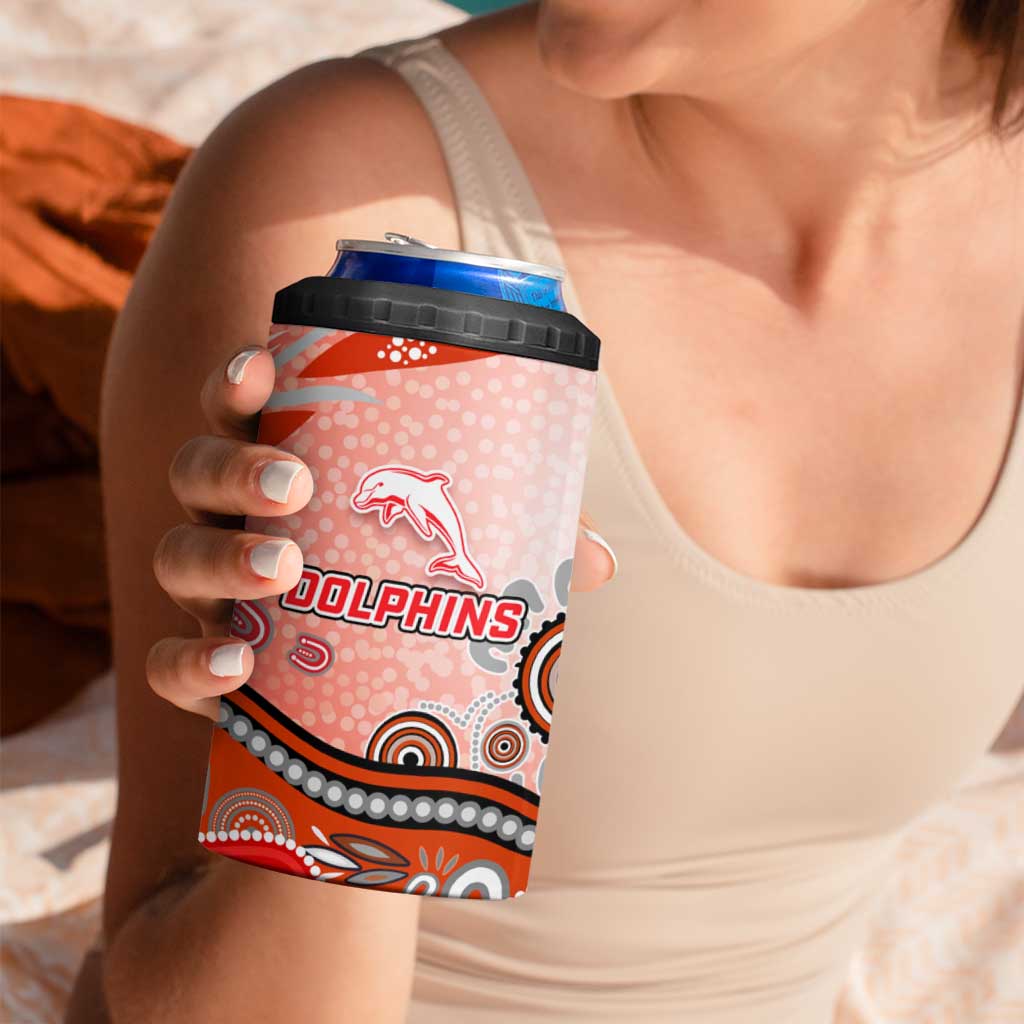 Dolphins Rugby 4 in 1 Can Cooler Tumbler Australian Aboriginal Dot Painting Style
