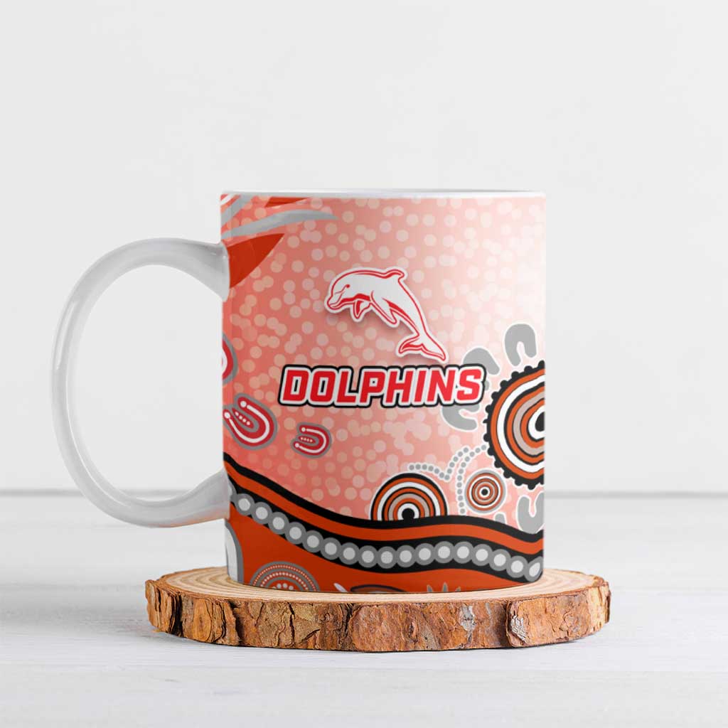 Dolphins Rugby Ceramic Mug Australian Aboriginal Dot Painting Style