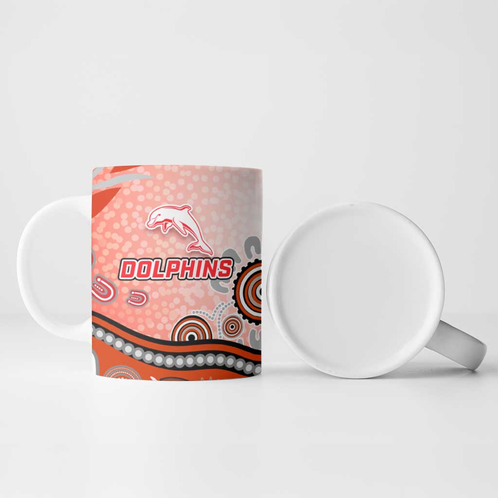 Dolphins Rugby Ceramic Mug Australian Aboriginal Dot Painting Style