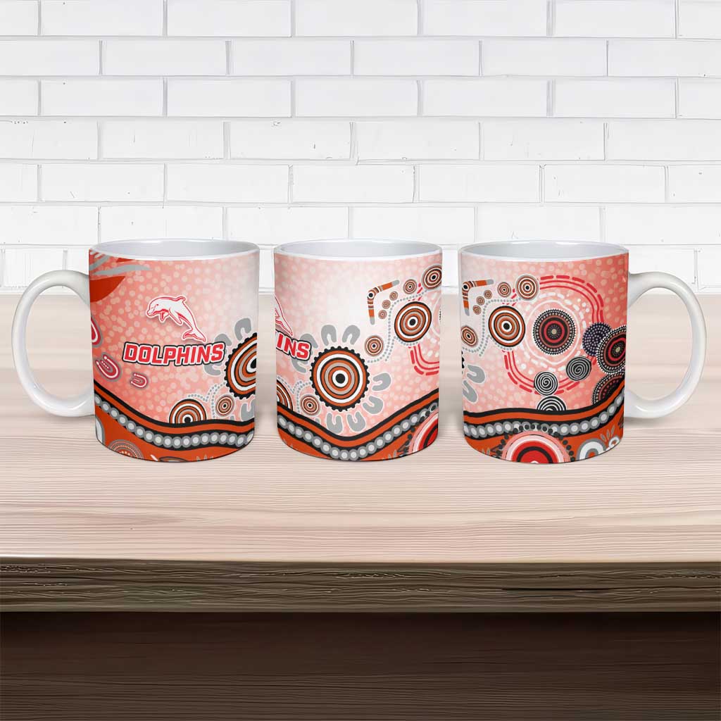 Dolphins Rugby Ceramic Mug Australian Aboriginal Dot Painting Style