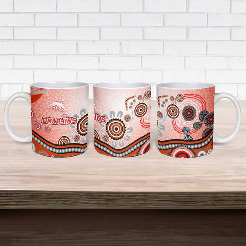 Dolphins Rugby Ceramic Mug Australian Aboriginal Dot Painting Style