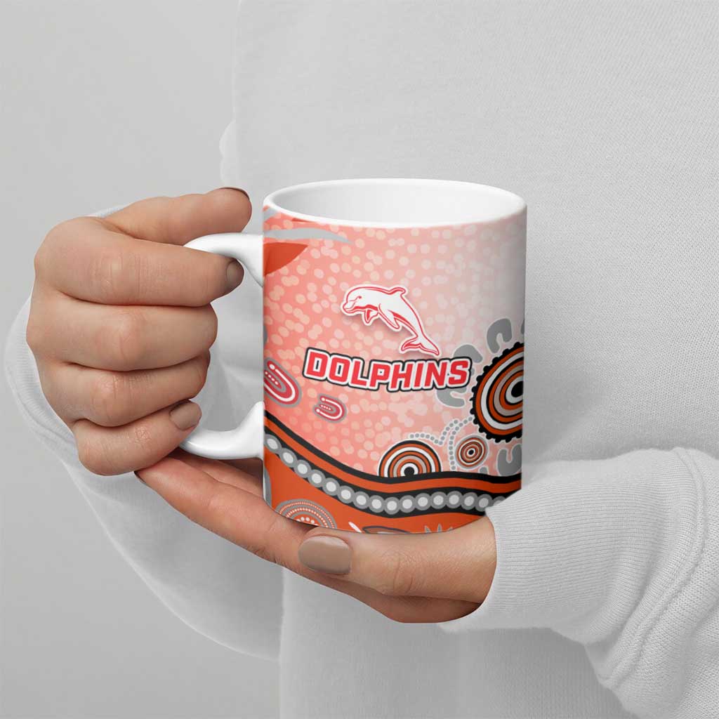 Dolphins Rugby Ceramic Mug Australian Aboriginal Dot Painting Style
