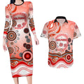 Dolphins Rugby Couples Matching Long Sleeve Bodycon Dress and Hawaiian Shirt Australian Aboriginal Dot Painting Style