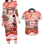 Dolphins Rugby Couples Matching Long Sleeve Bodycon Dress and Hawaiian Shirt Australian Aboriginal Dot Painting Style