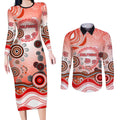 Dolphins Rugby Couples Matching Long Sleeve Bodycon Dress and Long Sleeve Button Shirt Australian Aboriginal Dot Painting Style