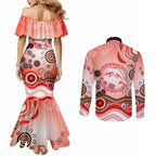 Dolphins Rugby Couples Matching Mermaid Dress and Long Sleeve Button Shirt Australian Aboriginal Dot Painting Style