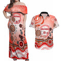 Dolphins Rugby Couples Matching Off Shoulder Maxi Dress and Hawaiian Shirt Australian Aboriginal Dot Painting Style