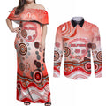 Dolphins Rugby Couples Matching Off Shoulder Maxi Dress and Long Sleeve Button Shirt Australian Aboriginal Dot Painting Style