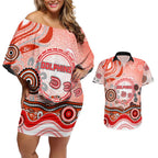 Dolphins Rugby Couples Matching Off Shoulder Short Dress and Hawaiian Shirt Australian Aboriginal Dot Painting Style