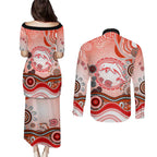 Dolphins Rugby Couples Matching Puletasi and Long Sleeve Button Shirt Australian Aboriginal Dot Painting Style