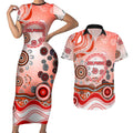 Dolphins Rugby Couples Matching Short Sleeve Bodycon Dress and Hawaiian Shirt Australian Aboriginal Dot Painting Style