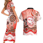 Dolphins Rugby Couples Matching Short Sleeve Bodycon Dress and Hawaiian Shirt Australian Aboriginal Dot Painting Style