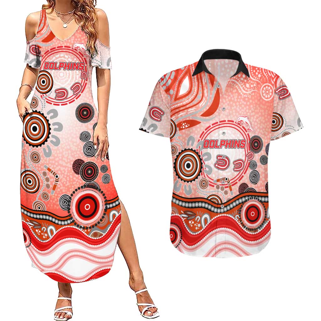 Dolphins Rugby Couples Matching Summer Maxi Dress and Hawaiian Shirt Australian Aboriginal Dot Painting Style