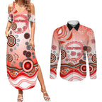 Dolphins Rugby Couples Matching Summer Maxi Dress and Long Sleeve Button Shirt Australian Aboriginal Dot Painting Style