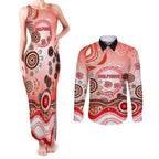 Dolphins Rugby Couples Matching Tank Maxi Dress and Long Sleeve Button Shirt Australian Aboriginal Dot Painting Style