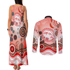 Dolphins Rugby Couples Matching Tank Maxi Dress and Long Sleeve Button Shirt Australian Aboriginal Dot Painting Style