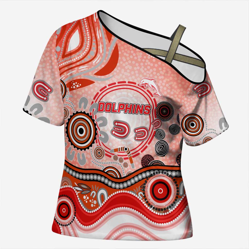 Dolphins Rugby Cross Shoulder Shirt Australian Aboriginal Dot Painting Style