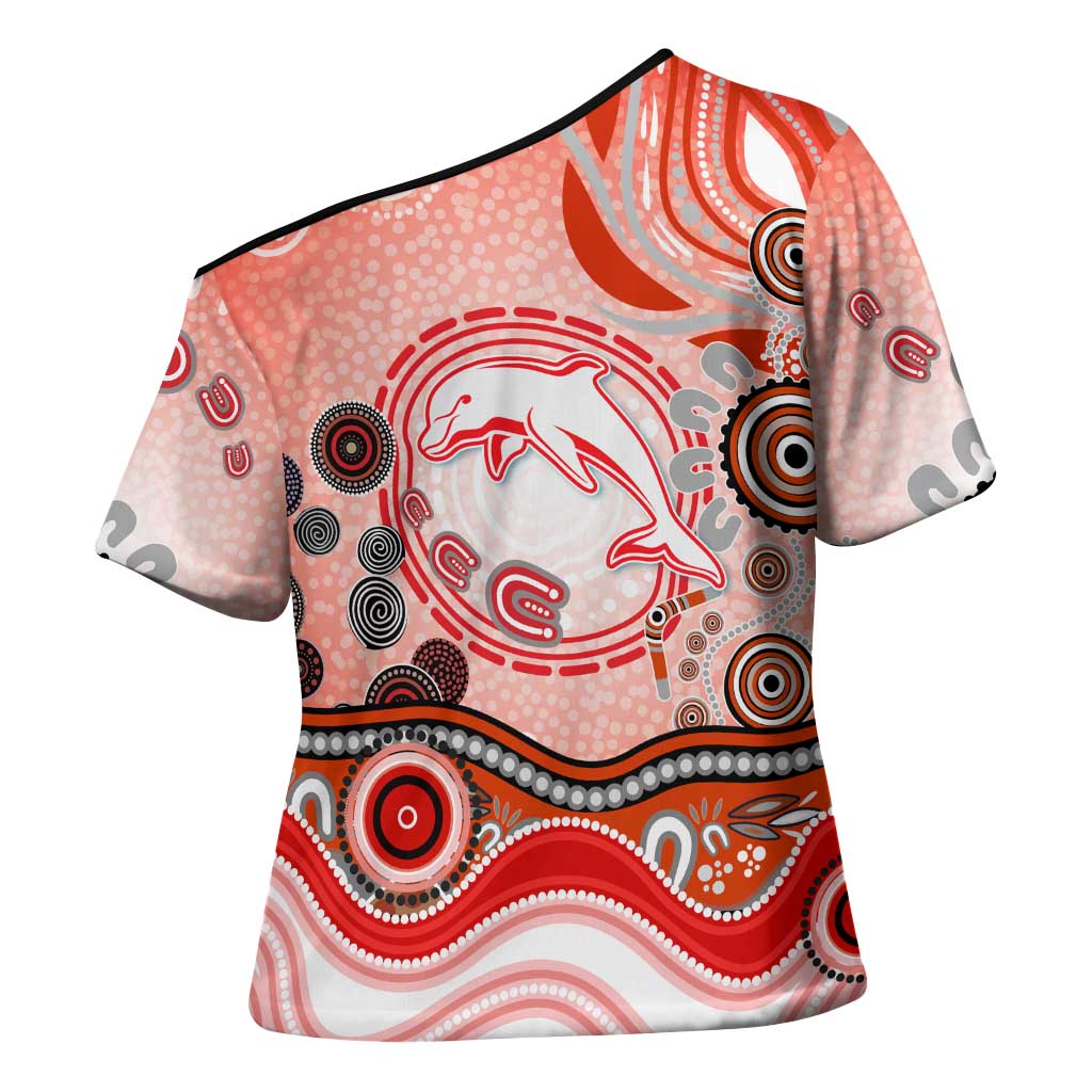 Dolphins Rugby Cross Shoulder Shirt Australian Aboriginal Dot Painting Style