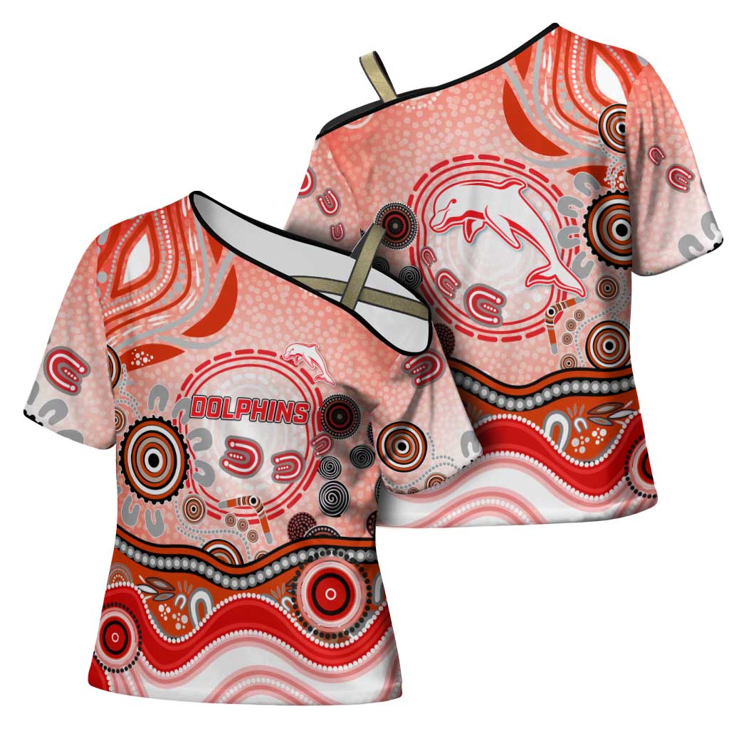 Dolphins Rugby Cross Shoulder Shirt Australian Aboriginal Dot Painting Style