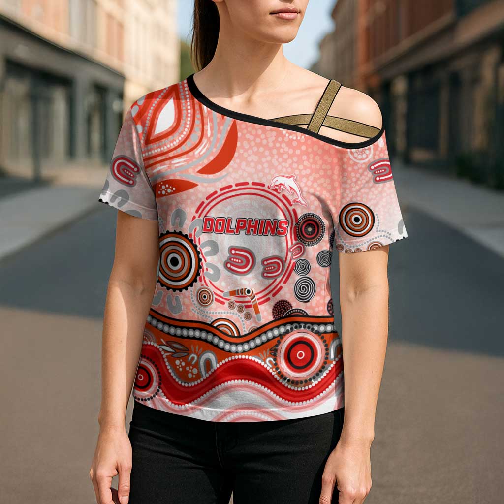 Dolphins Rugby Cross Shoulder Shirt Australian Aboriginal Dot Painting Style