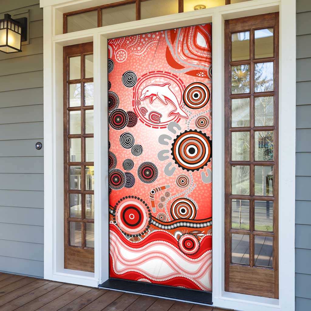 Dolphins Rugby Door Cover Australian Aboriginal Dot Painting Style