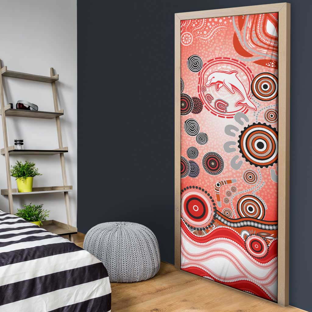 Dolphins Rugby Door Cover Australian Aboriginal Dot Painting Style
