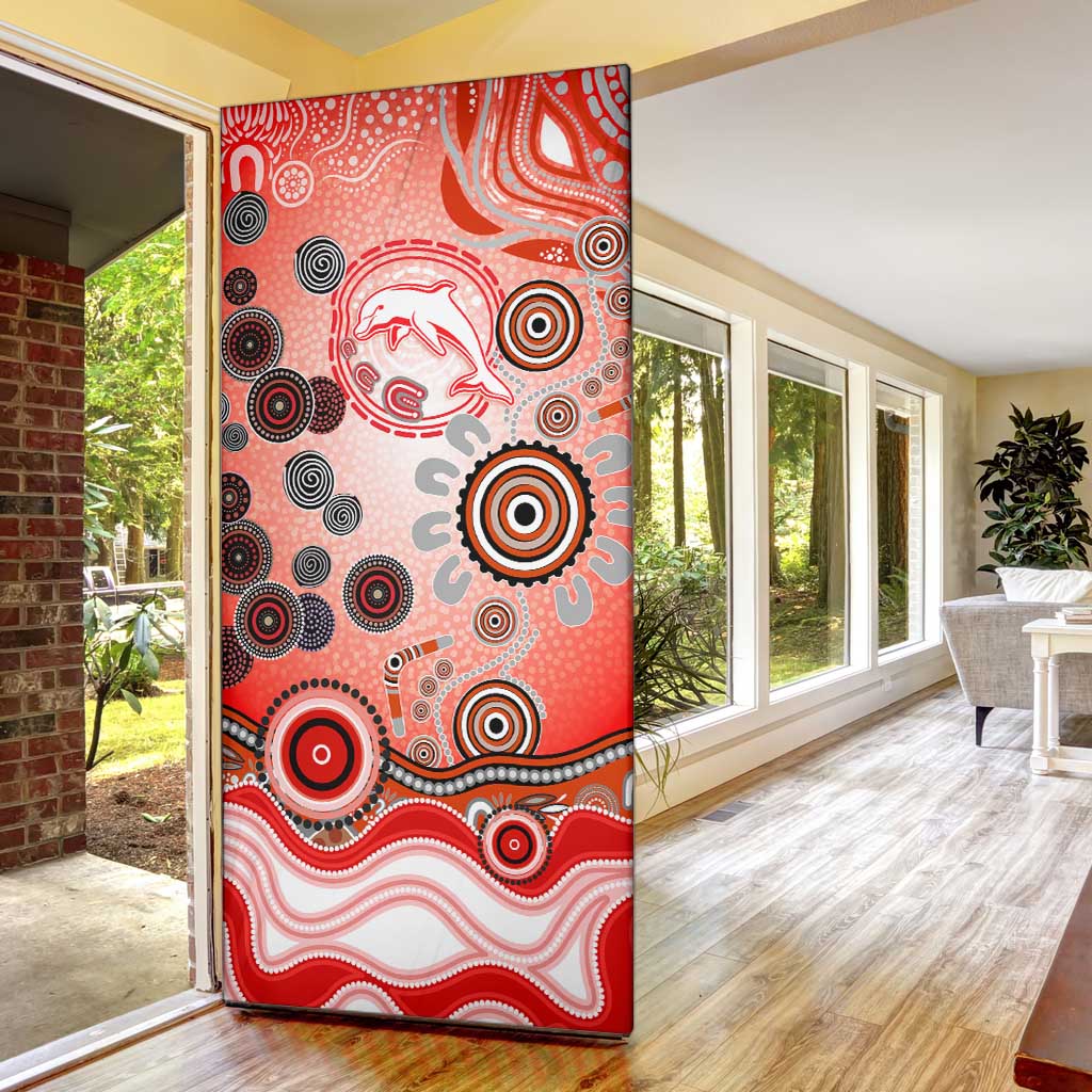 Dolphins Rugby Door Cover Australian Aboriginal Dot Painting Style