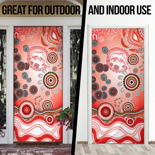 Dolphins Rugby Door Cover Australian Aboriginal Dot Painting Style