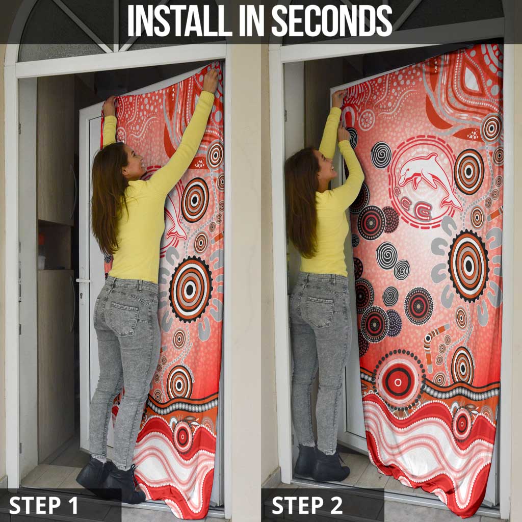 Dolphins Rugby Door Cover Australian Aboriginal Dot Painting Style