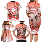 Dolphins Rugby Family Matching Long Sleeve Bodycon Dress and Hawaiian Shirt Australian Aboriginal Dot Painting Style