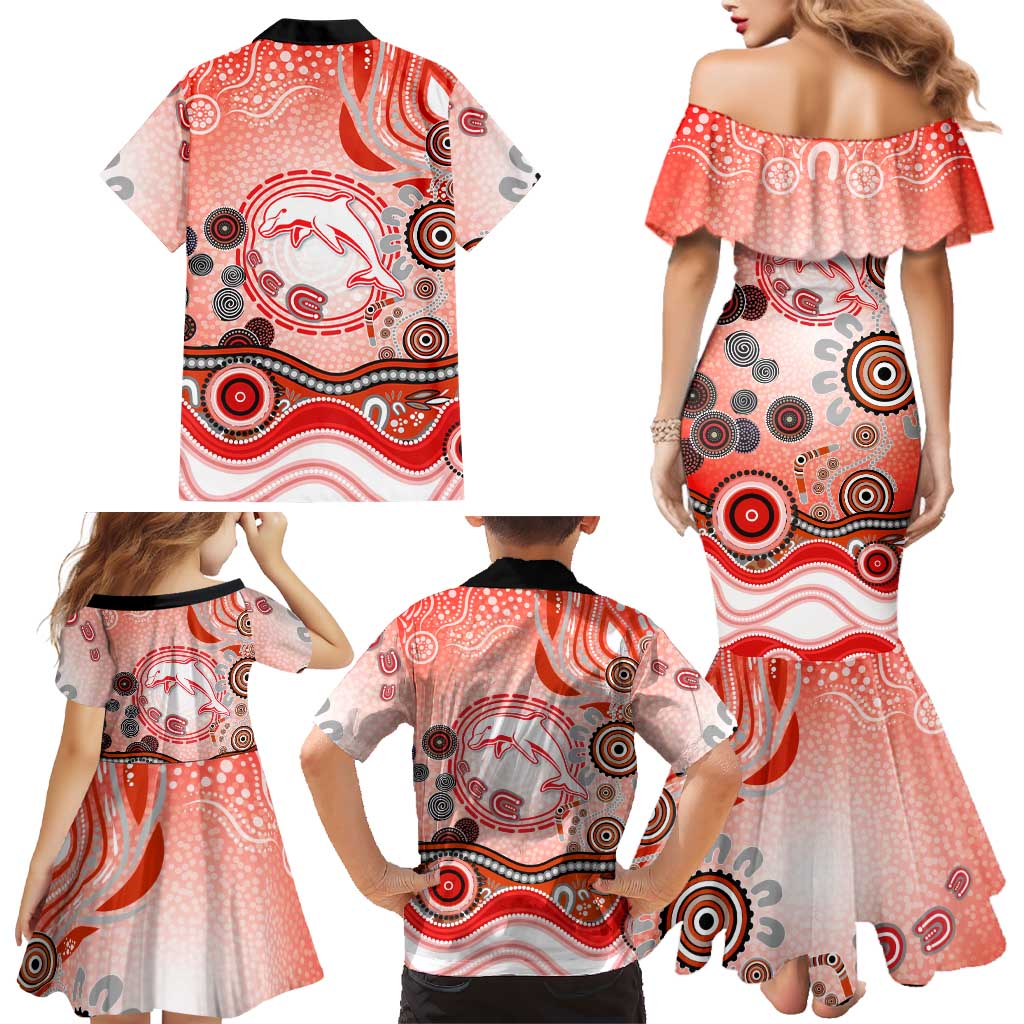 Dolphins Rugby Family Matching Mermaid Dress and Hawaiian Shirt Australian Aboriginal Dot Painting Style