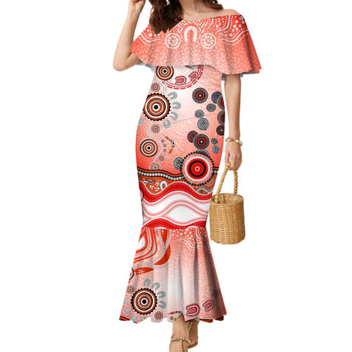 Dolphins Rugby Family Matching Mermaid Dress and Hawaiian Shirt Australian Aboriginal Dot Painting Style
