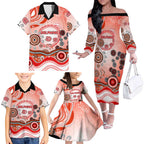 Dolphins Rugby Family Matching Off The Shoulder Long Sleeve Dress and Hawaiian Shirt Australian Aboriginal Dot Painting Style