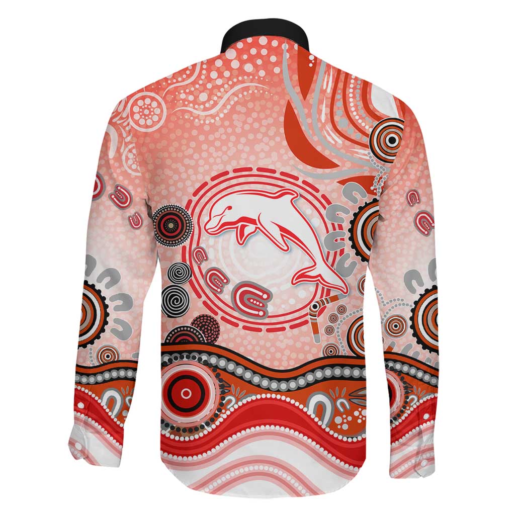 Dolphins Rugby Family Matching Off The Shoulder Long Sleeve Dress and Hawaiian Shirt Australian Aboriginal Dot Painting Style