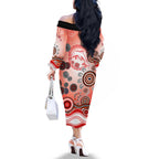 Dolphins Rugby Family Matching Off The Shoulder Long Sleeve Dress and Hawaiian Shirt Australian Aboriginal Dot Painting Style
