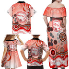 Dolphins Rugby Family Matching Off Shoulder Maxi Dress and Hawaiian Shirt Australian Aboriginal Dot Painting Style